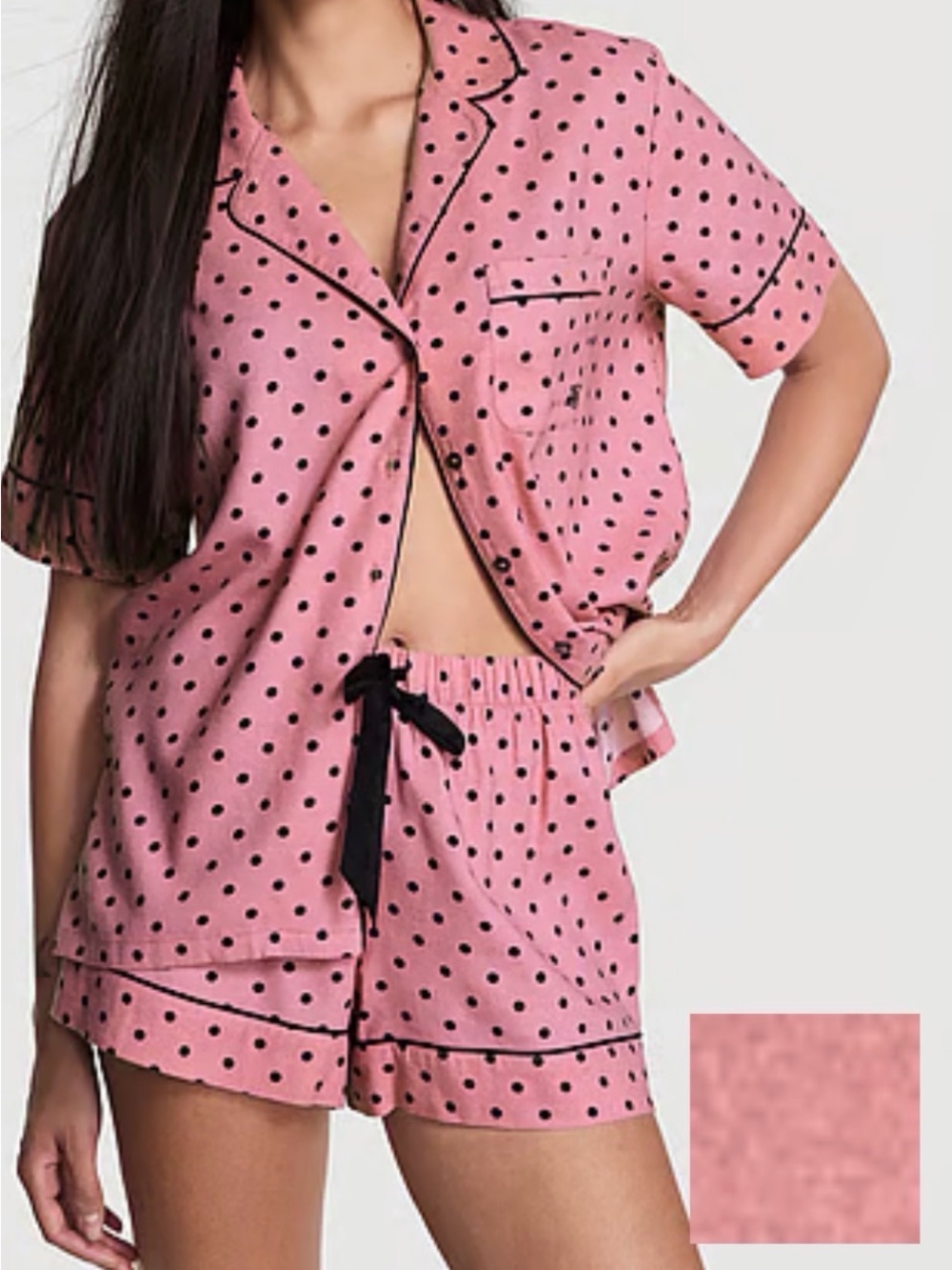 Victoria's Secret Pink and Black Polka Dot Short Pajama Set